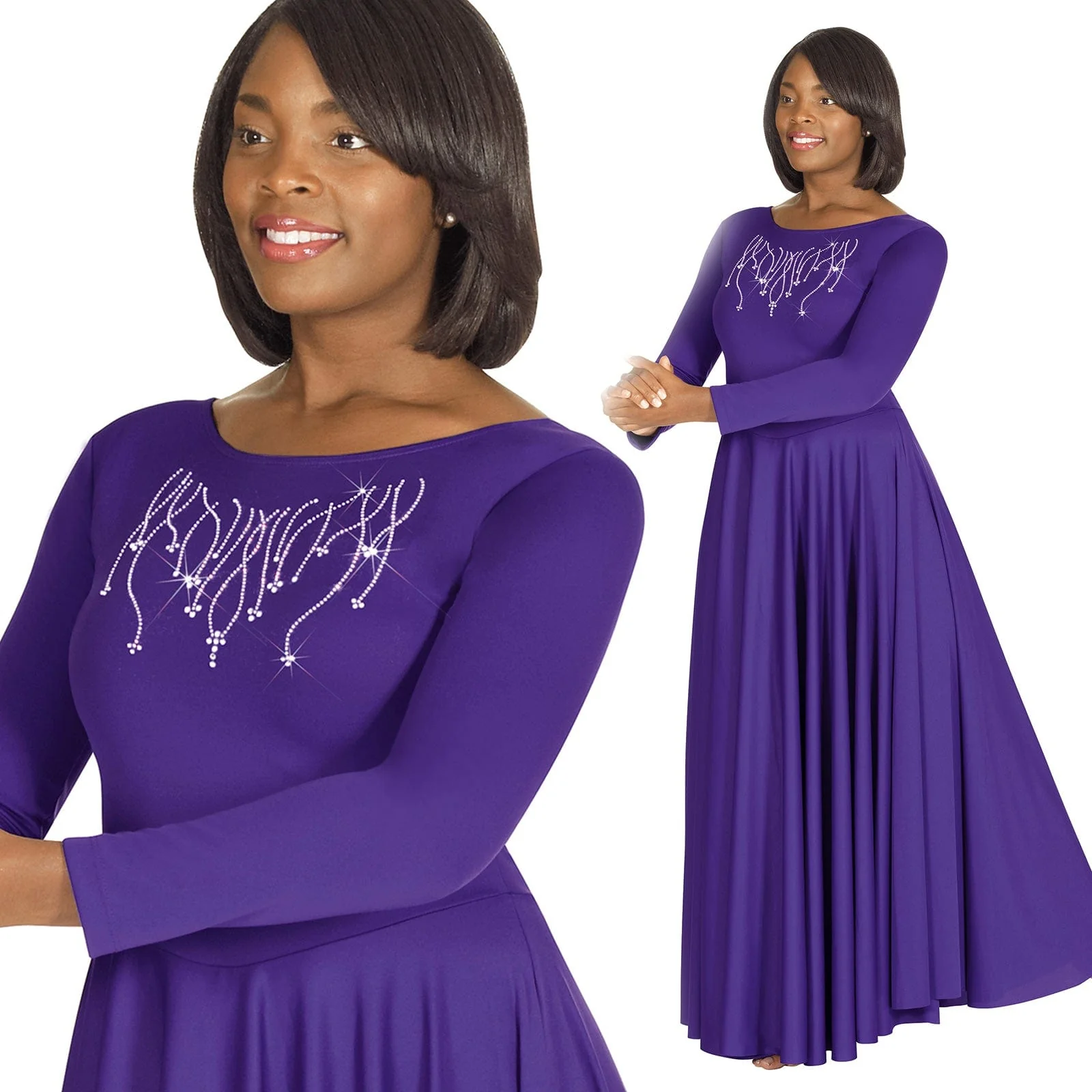 Eurotard Dress with Praise Rhinestone Applique